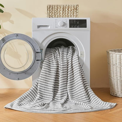 EMME Cotton Muslin Twin XL Blanket Breathable Gauze Soft Lightweight Adults Gifts for Women (Striped Grey, 66"x90")