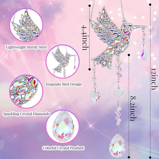 Hummingbird Gifts for Women, Hanging Crystal SunCatcher Indoor Window, Mothers Day Birthday Housewarming Gifts for Mom Grandma Friends Bird Lovers, Hummingbird Sun Catcher Outdoor Garden Home Decor