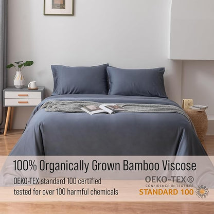 Bella Coterie Luxury Bamboo Viscose Full Size Sheet Set | 100% Organically Grown | Ultra Soft | Cooling for Hot Sleepers | 18" Deep Pocket [Slate Blue]