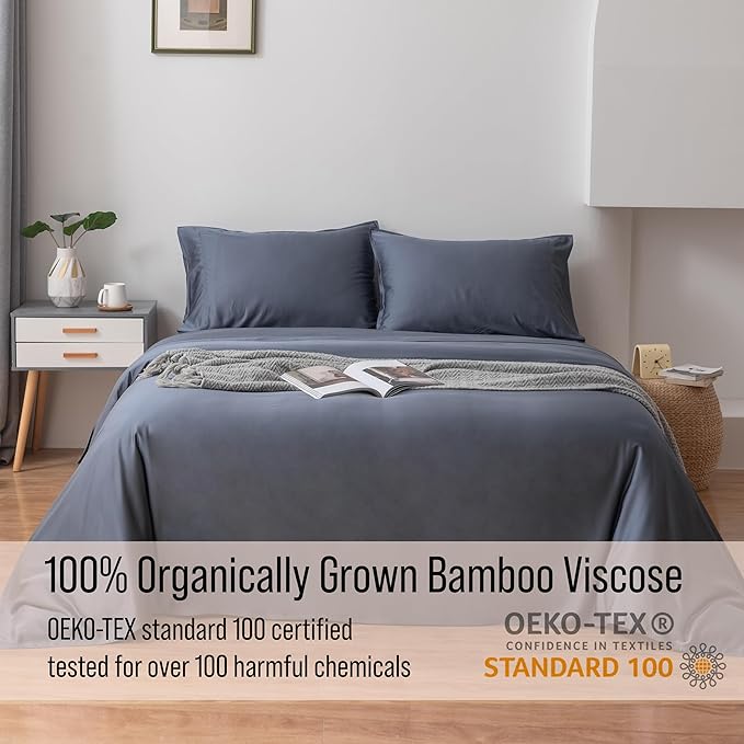 Bella Coterie Luxury Bamboo Viscose Split King Size Sheet Set | 2 Fitted Sheets for Sleep Number & Adjustable Beds | 100% Organically Grown | Cooling & Ultra Soft | 18” Deep Pocket [Slate Blue]