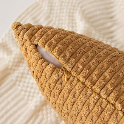 Kevin Textile Throw Pillow Covers Soft Corduroy Decorative Set of 2 Boho Striped Pillow Covers Pillowcases Farmhouse Home Decor for Couch Bed Sofa Living Room 18x18 Inch Gold