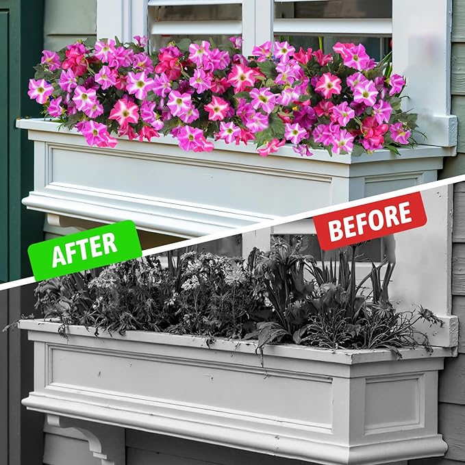 Artificial Fake Flowers for Outdoor Plants Decoration,2 Pcs Faux Petunias Flowers Plants UV Resistant Silk for Porch Yard Garden Home Indoor Decor(Purple Red)