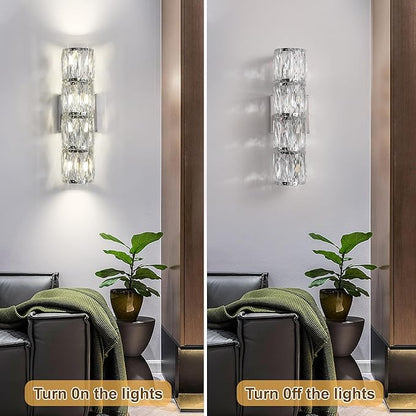Crystal Wall Sconces Indoor, Modern Sconces Wall Lighting Fixtures Indoor Chrome Wall Mounted Lamp for Bedroom Living Room Hallway Bathroom Vanity Light Fixtures Over Mirror