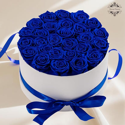 27 Forever Roses in Luxury White Box, Eternal Real Roses Birthday Gifts for Women, Preserved Flowers for Delivery Prime, Anniversary, Valentine's Day, Mothers Day for Mom (Blue)