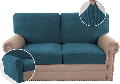 H.VERSAILTEX Multi-Pieces Sofa Covers Stretch Couch Covers Form Fitted Seats and Back Cushions Covers (2 Seat Covers Plus 2 Back Cusion Covers, Bonus 2 Armrest Covers), Deep Teal