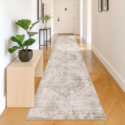 Non Slip 10ft Long Hallway Runner Rug - Beige Brown 2 x 10 Runner Rug, Washable & Waterproof 2x10 Kitchen Floor Mat - Modern Abstract Design Décor