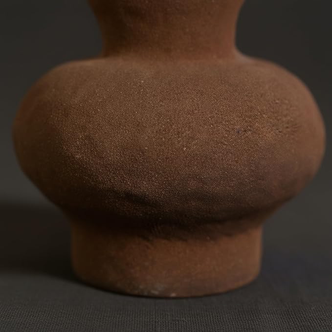 5.5IN Small Rustic Ceramic Flower Vase Home Decor, Vintage Stoneware Clay Pottery Terracotta Textured for Modern Farmhouse, Living Room, Office Desk Table Shelf(Brown)