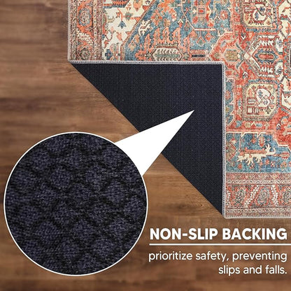 Keen Home Design 4x6 Rug - Machine Washable Area Rug with Non-Slip Backing, Ideal for Living Room, Dining Room, Bedroom - Vintage, Easy Clean, Durable, Low Pile Rug - (4' x 6')