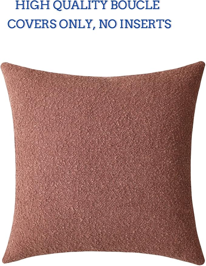 Jeneoo Dusty Rose Decorative Square Thick Accent Throw Pillow Covers Fine Textured Boucle Couch Cushion Cases for Sofa Decor, Set of 1, 24 x 24 Inch