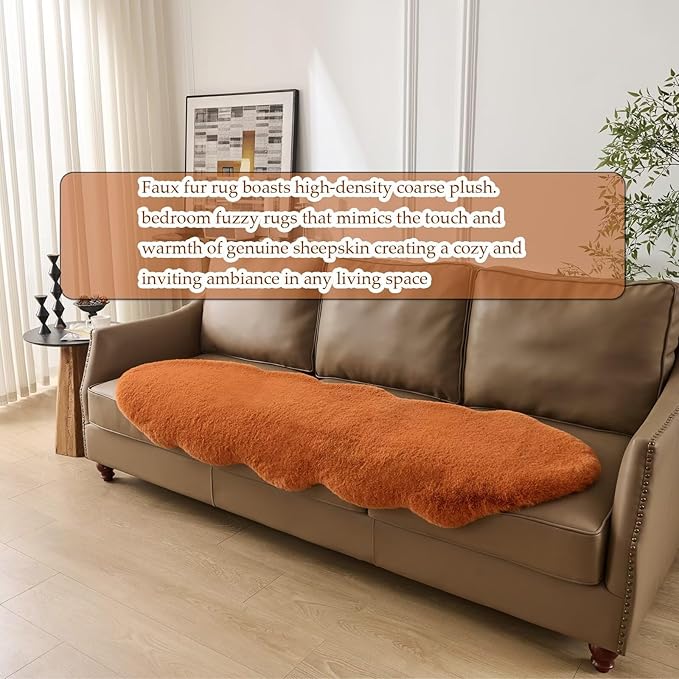 1700GSM Fuzzy Faux Sheepskin Fur Area Rug,Extra Soft Faux Fur Mat,Fluffy Shaggy Fur Rug for Bedroom Living Bedside Rug Room Decor-Burnt Orange, 2 x3 ft