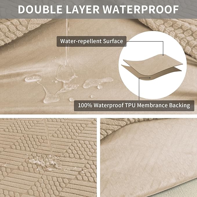 Easy-Going Waterproof Couch Cushion Covers for Couches and Sofas, Stretch Jacquard Sofa Seat Cover Replacement for Dogs, Pets & Kids, Durable Furniture Protector for Sofa Cushions, Camel