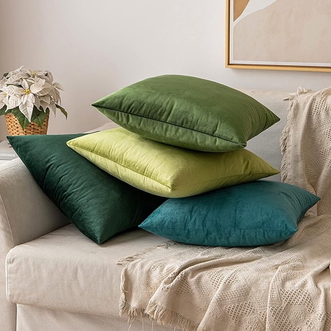 MIULEE Velvet Throw Pillow Covers 12x20 Inch, Pack of 2 - Moss Green, Soft Solid Lumbar Decorative Pillow Covers Modern Luxury Home Decor for Spring Couch Sofa Bedroom Livingroom