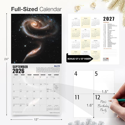 RED EMBER Hubble & ESO Discoveries 2026 Wall Calendar 12 Month | 12" x 24" Open | Thick & Sturdy Paper | Holiday Gift | Space Calendar 2026