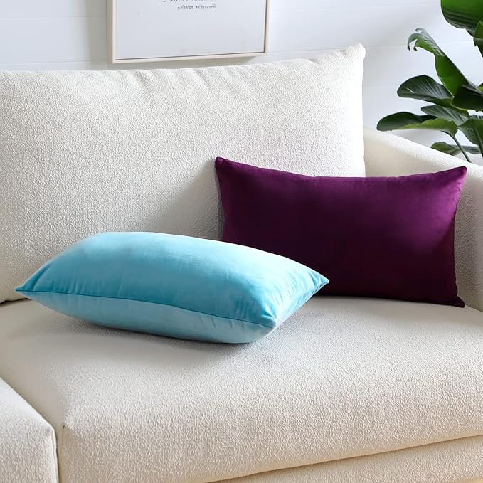 Artscope Luxury Velvet Pillow Covers Super Soft Decorative Square Throw Pillow Covers Case Cushion Covers for Sofa Couch Bedroom Car Decor 12x20 Inch Eggplant Purple