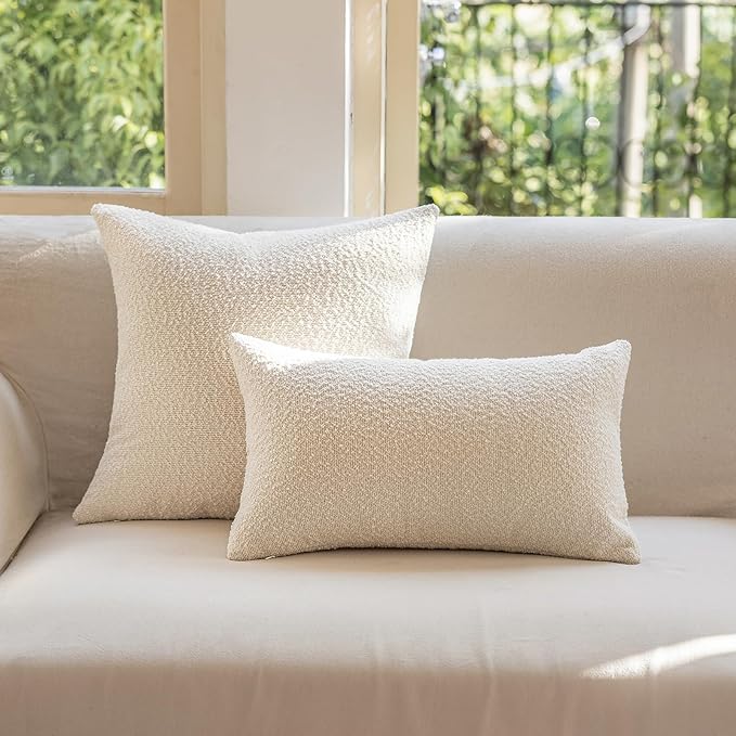 GEEORY Decorative Throw Pillow Covers 20x20 Inch Pack of 2,Textured Boucle Neutral Cushion Cases for Bed Couch Sofa, Accent Modern Farmhouse & Minimalist Home Decor (Cream) GE02-20