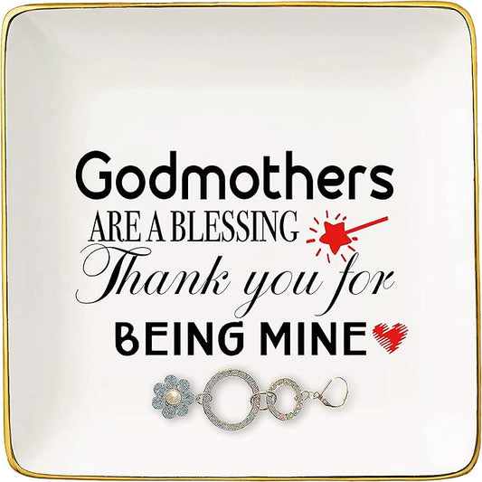 Mother's Day Gift for Godmother from Godchild-Godmom Gifts-Baby Keepsake Shower-Baptism Birthday Christmas Presents-Jewelry Tray,Trinket Holder,Ring Dish-Godmothers Are A Blessing