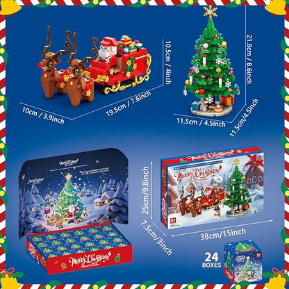 Advent Calendar 2025 Christmas Tree Building Blocks Set - 24 Day Countdown Calendar with Xmas Tree & Santa Sleigh Building Kits, Christmas Decorations Gifts for Girls Boys (940 PCS)