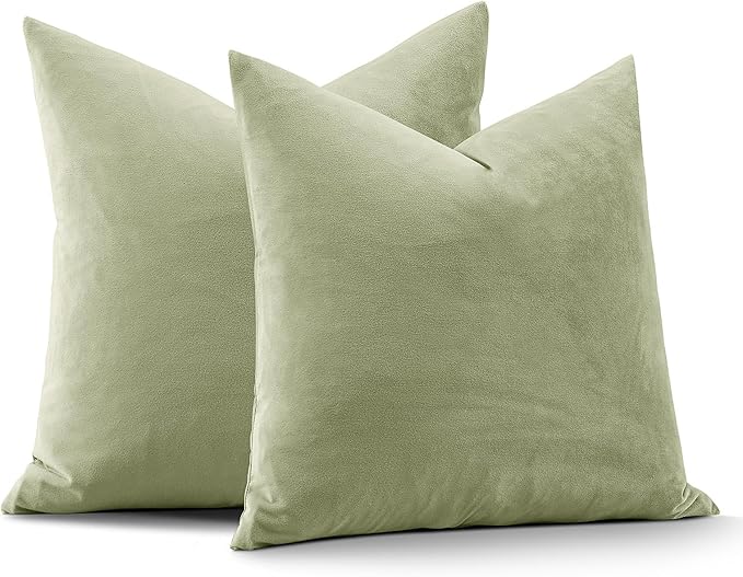 18x18 Velvet Pillow Covers Set of 2 Sage Green Decorative Square Throw Pillowcase Soft Solid Cushion Covers for Bedroom Living Room Outdoor Indoor Decoration