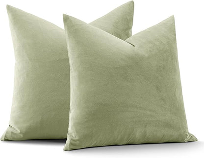 18x18 Velvet Pillow Covers Set of 2 Sage Green Decorative Square Throw Pillowcase Soft Solid Cushion Covers for Bedroom Living Room Outdoor Indoor Decoration