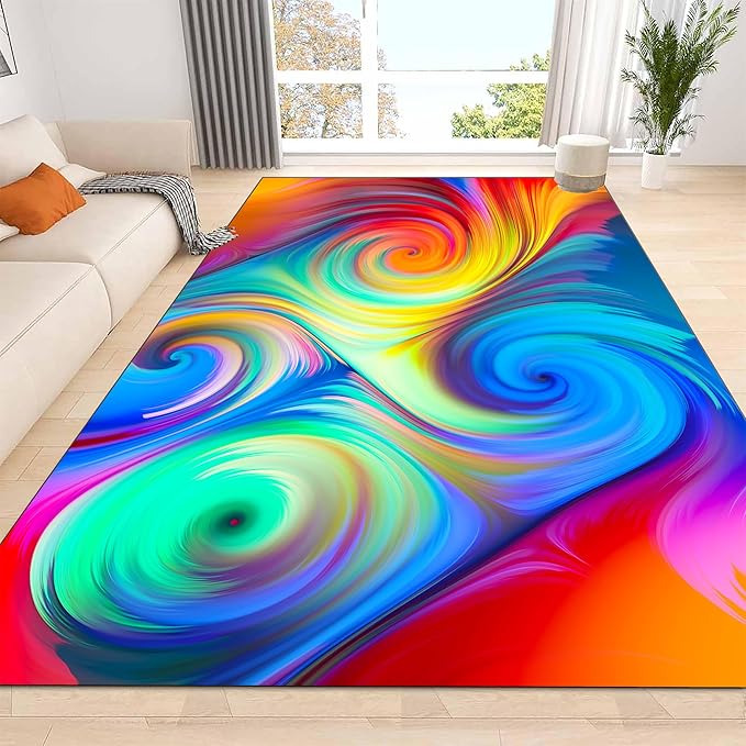 Modern Abstract Area Rugs Washable Bedroom Rugs Soft Non-Slip Stain Resistant Rugs Colorful Gradient Swirl Prints Non-Shedding for Living Room Dining Room Kitchen Bathroom Office 2x5ft