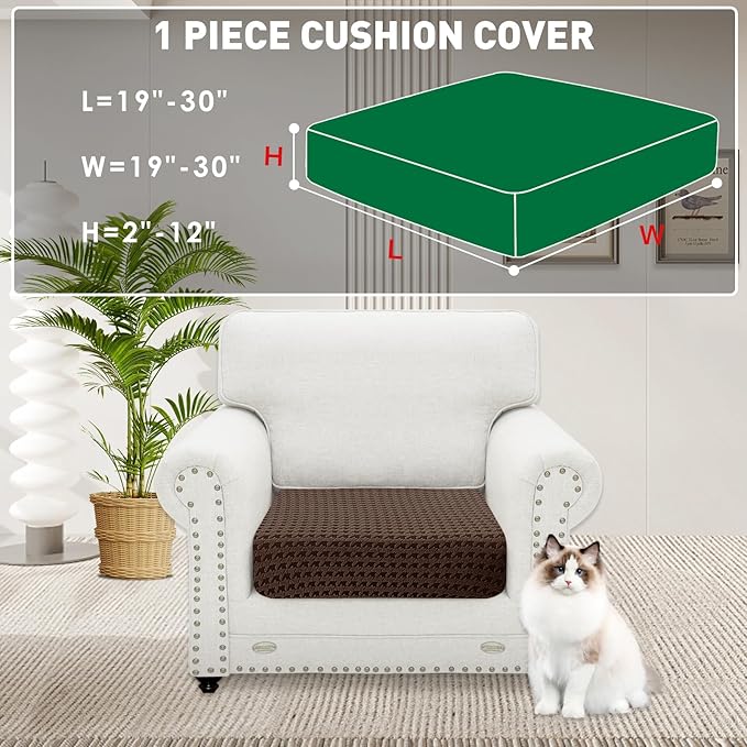 MAXIJIN Couch Cushion Covers for Sectional Sofa, Stretch Sofa Cushion Cover Washable Furniture Protector with Elastic Bottom & Non-Slip Strap for Pets Kids (1PC Seat Cover, Brown)