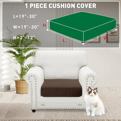 MAXIJIN Couch Cushion Covers for Sectional Sofa, Stretch Sofa Cushion Cover Washable Furniture Protector with Elastic Bottom & Non-Slip Strap for Pets Kids (1PC Seat Cover, Brown)