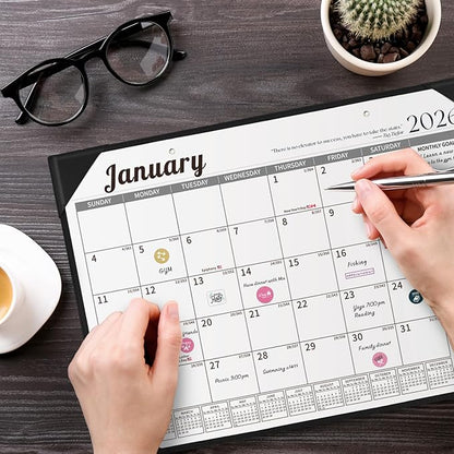 Ospelelf Desk Calendar 2026-2027 Wall Monthly Planner 12"x17" Leather Pad with Protective Cover 18 Months January 2026 - June 2027 Black