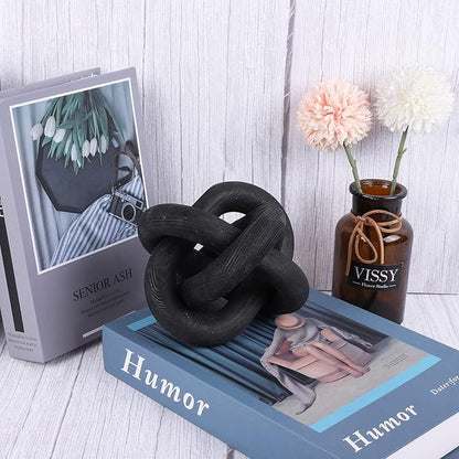 3-Link Wood Chain Link Decor, Coffee Bar Table Decor, Farmhouse Wood Chain Knot Boho Hand Carved Decorative Wood Link Chain for Entryway Dinning Table Bookshelf Tiered Tray Home Decor (Black)