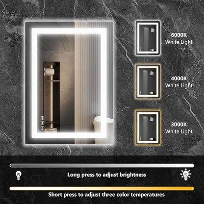 Sweetcrispy 24.1"x36.1" Smart Anti-Fog LED Bathroom Mirror with Front Light & Backlit, 3 Color Temperatures, Dimmable, Memory Function, Rectangle Modern Vanity Mirror