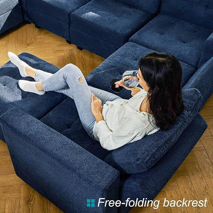 Belffin Middle Module Seat for Modular Sofa Sectional Couch with Storage Accent Armless Sofa Chair Modern Fabric Blue