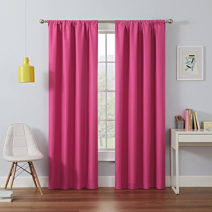 ECLIPSE Kendall Modern Blackout Thermal Rod Pocket Window Curtain for Bedroom or Living Room (1 Panel), 42" x 95", Raspberry