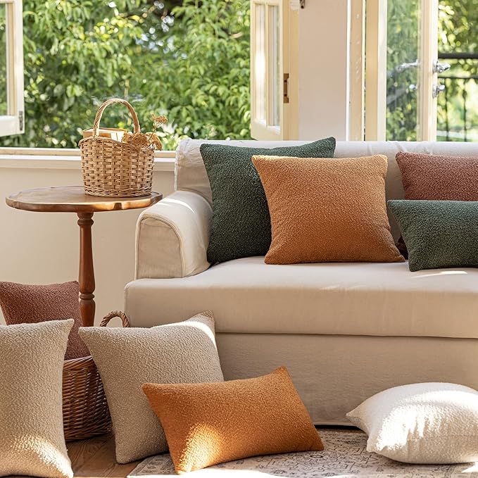 GEEORY Decorative Throw Pillow Covers 20x20 Inch Pack of 2,Textured Boucle Neutral Cushion Cases for Bed Couch Sofa, Accent Modern Farmhouse & Minimalist Home Decor (Oatmeal Beige) GE03-20