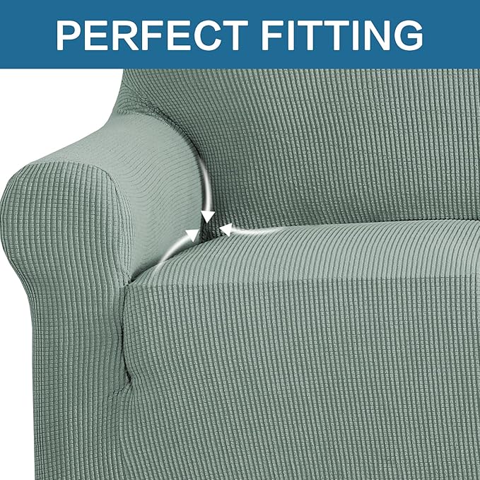 H.VERSAILTEX Stretch Extra Large Sofa Covers Sofa Slipcovers for Living Room Furniture Covers for Pets Feature Thick Checked Jacquard Fabric with Elastic Bottom, Sofa X-Large - Sage