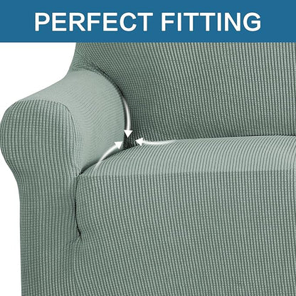 H.VERSAILTEX Stretch Couch Cover Sofa Covers for 2 Cushion Couch Loveseat Slipcover|Sofa Cover for Love seat 1 Piece with Elastic Bottom, Textured Checked Jacquard Fabric (Loveseat 58"-70" Wide, Sage)