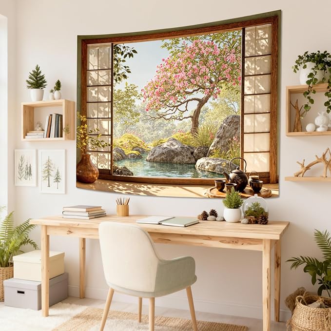 Lifeel Japanese Scenery Tapestry, Aesthetics Nature Landscape Tapestries, Asian Home Decor for Bedroom Meditation Room Living Room, 36x48 inches