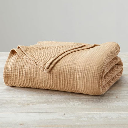 100% Cotton Muslin Full Queen Size Blanket | Soft, Breathable, and Lightweight Bed Blanket for All-Season | Perfect for Layering | Maria Collection (Full/Queen, Beige)