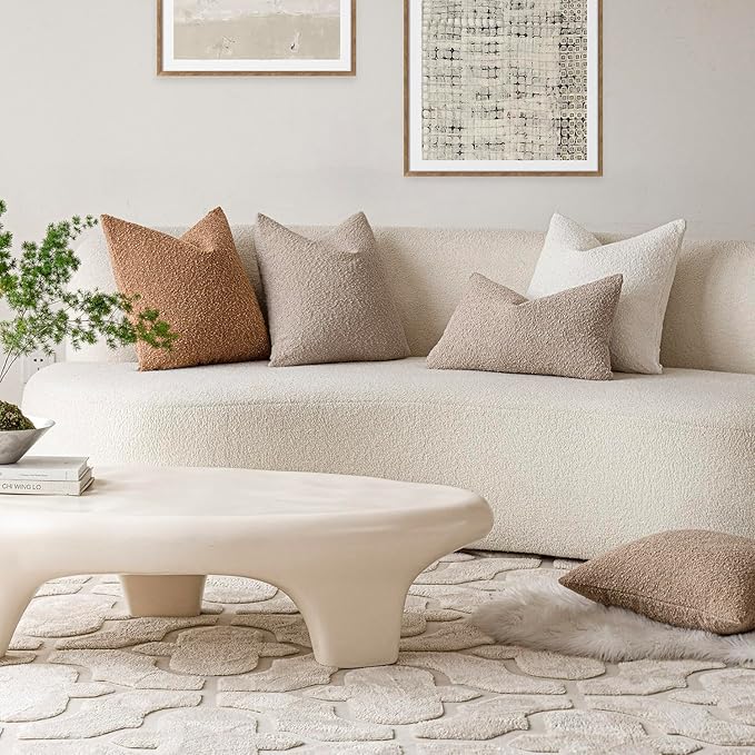 Foindtower Textured Boucle Throw Pillow Covers Accent Solid Lumbar Pillow Cases Cozy Soft Decorative Couch Cushion Case for Chair Sofa Bedroom Living Room Home Decor, 12 x 20 Inch,Beige Oatmeal