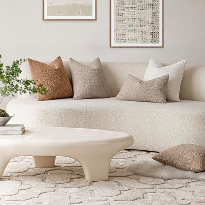 Foindtower Decorative Boucle Throw Pillow Covers Accent Solid Pillow Cases Cozy Soft Textured Couch Cushion Case for Chair Sofa Bedroom Living Room Home Decor 22 x 22 Inch,Beige Oatmeal