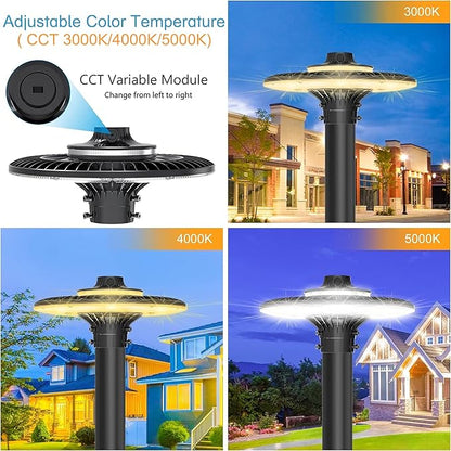 200W 150W 120W LED Post Top Light with Photocell, 28000 lumens 3000K 4000K 5000K Circular Area Pole Lights, IP65 Waterproof Outdoor Post Light for Garden Pathway Yard Lighting UL Listed, AC100-277V