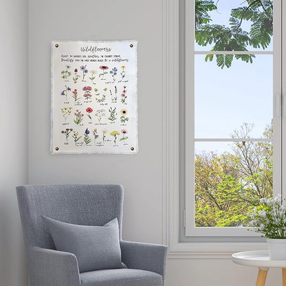 Botanical Inspirational Wall Art Flower Poster - 18” x 24” Cotton Canvas Wildflower Fabric Wall Hangings | Rustic & Farmhouse Style Watercolor Floral Art for School | Bedroom Decor for Women