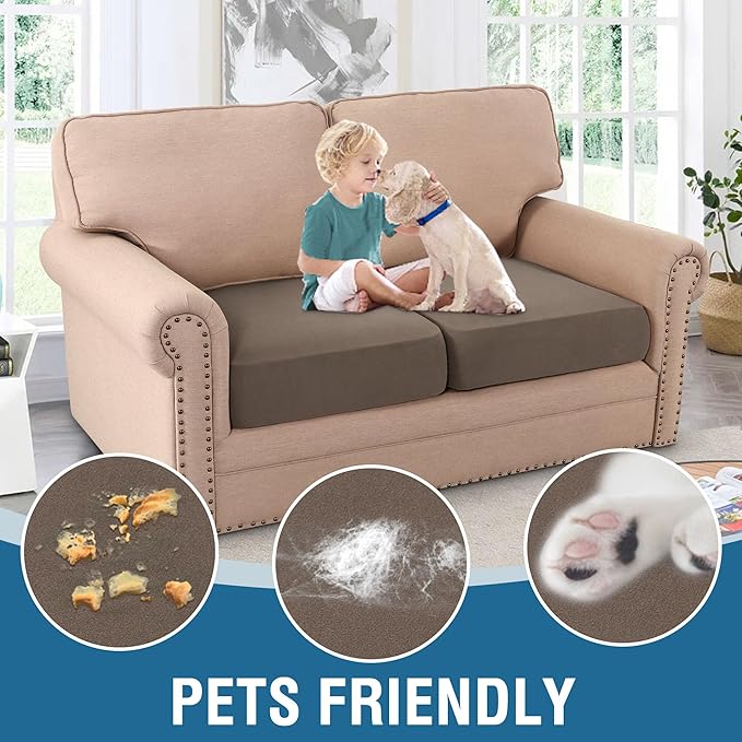 H.VERSAILTEX Fleece Couch Cushion Covers Stretch Loveseat Covers for 2 Cushion Couch Loveseat Covers Comfortable and Durable Fabric (2 Piece Loveseat Cushion Cover, Taupe)
