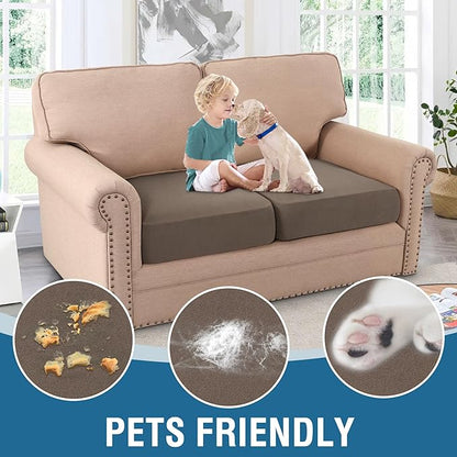 H.VERSAILTEX Fleece Couch Cushion Covers Stretch Loveseat Covers for 2 Cushion Couch Loveseat Covers Comfortable and Durable Fabric (2 Piece Loveseat Cushion Cover, Taupe)
