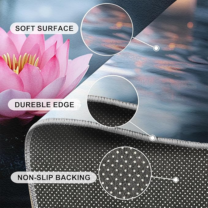 Zen Stones Washable Area Rug 4x5, Pink Petals Soft Rugs for Living Room Recuperative Spa Carpet Area Rugs for Bedroom Dining Room Non-Slip Stain Resistant Rug