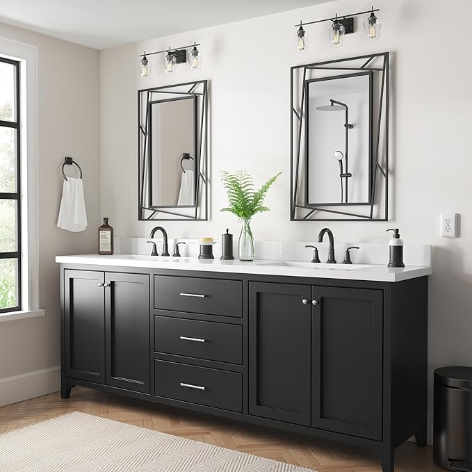 Rectangular Wall Mirror, 28''X20'' Matte Black Metal Framed Farmhouse Bathroom Mirrors for Bedroom Entryway Living Room, Hang Horizontally or Vertically