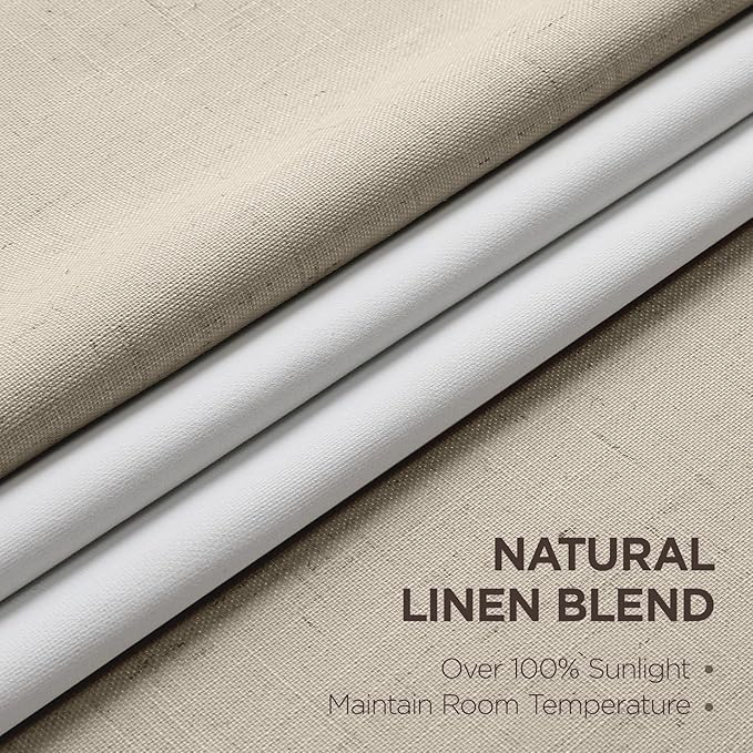 Joydeco 100% Blackout Pleated Curtains, Linen Window Curtains 2 Panel Sets 108 inches Long, Thermal Insulated Darkening Drapes for Bedroom(Cobblestone,40'' Wx108'' L)