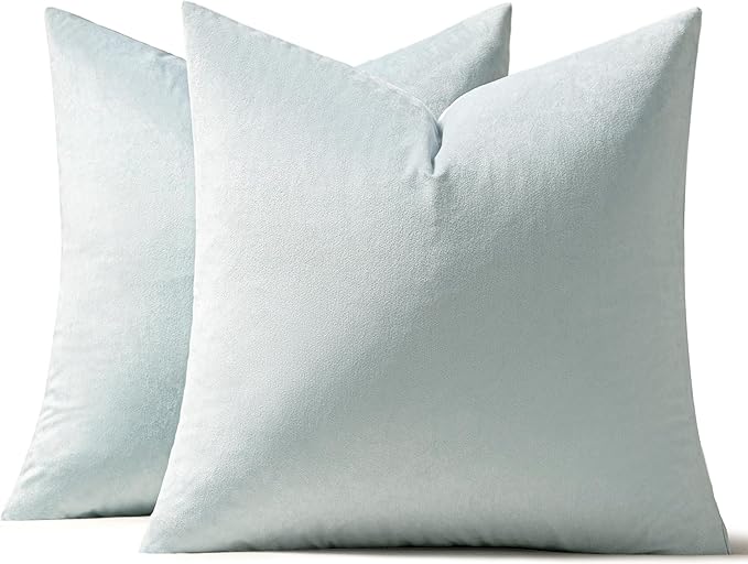 MIULEE Velvet Throw Pillow Covers 20x20 Inch, Pack of 2 - Baby Blue, Soft Solid Decorative Pillow Covers Cushion Cases Modern Luxury Home Decor for Spring Couch Sofa Bedroom Livingroom