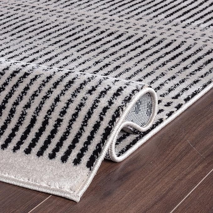 Rugshop Contemporary Stripe Lines High Traffic Living Room,Bedroom,Kitchen, Home Office Area Rug 7'10" x 10' Cream