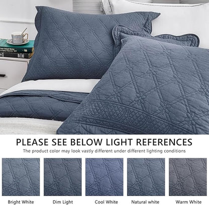 CHIXIN Oversized Cotton Bedspread King Size - Real Stitching Quilt - Luxury Quilted Bedding Cover for All Season, Reversible, Ultra Soft, Lightweight, 3 Piece, Smokey Blue