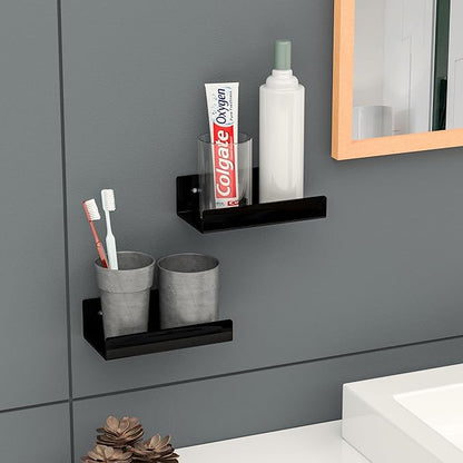 7 Inches Black Acrylic Wall Shelves for Home Décor, 2 Pack, Acrylic Dining Room Organizer Shelves for Wall, Wall Mounted Storage Display Shelf