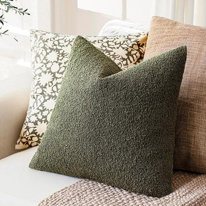 Foindtower Decorative Textured Boucle Throw Pillow Covers Accent Solid Pillow Cases Neutral Soft Cozy Couch Cushion Case for Chair Sofa Bedroom Living Room Home Decor 20x20 Inch,1PC,Moss Green